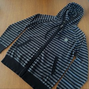 OBEY Striped Gray / Black Zip Up Hoodie Sweater - Size S